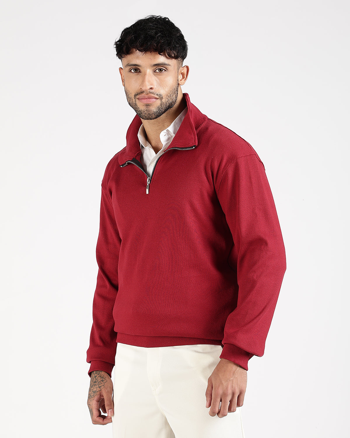 Regular Fit Quarter Zip Sweatshirt - Red