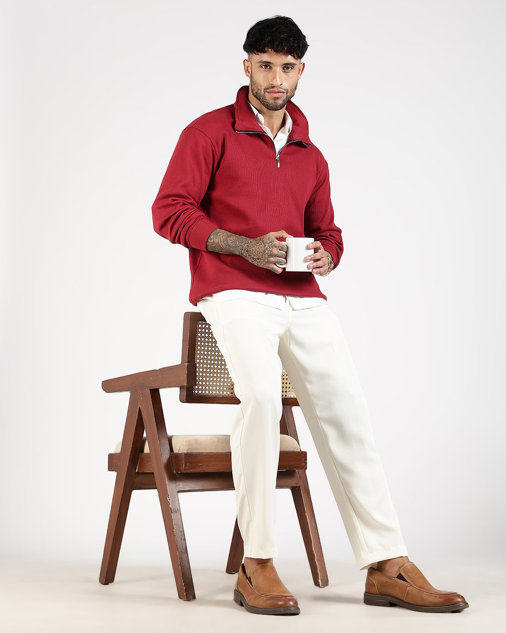 Regular Fit Quarter Zip Sweatshirt - Red