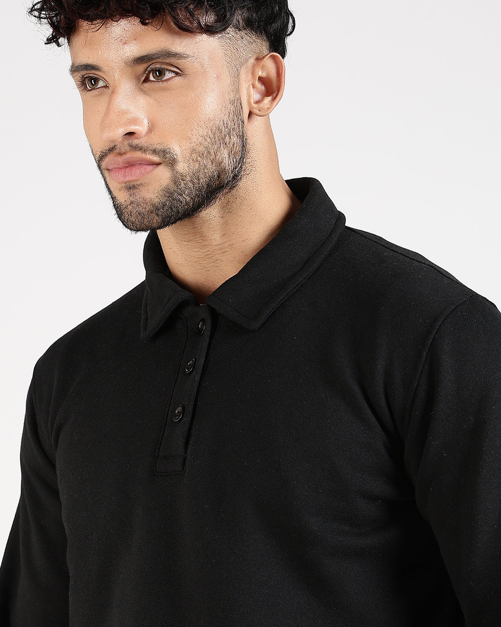 Relaxed Fit Buttoned Sweatshirt - Black