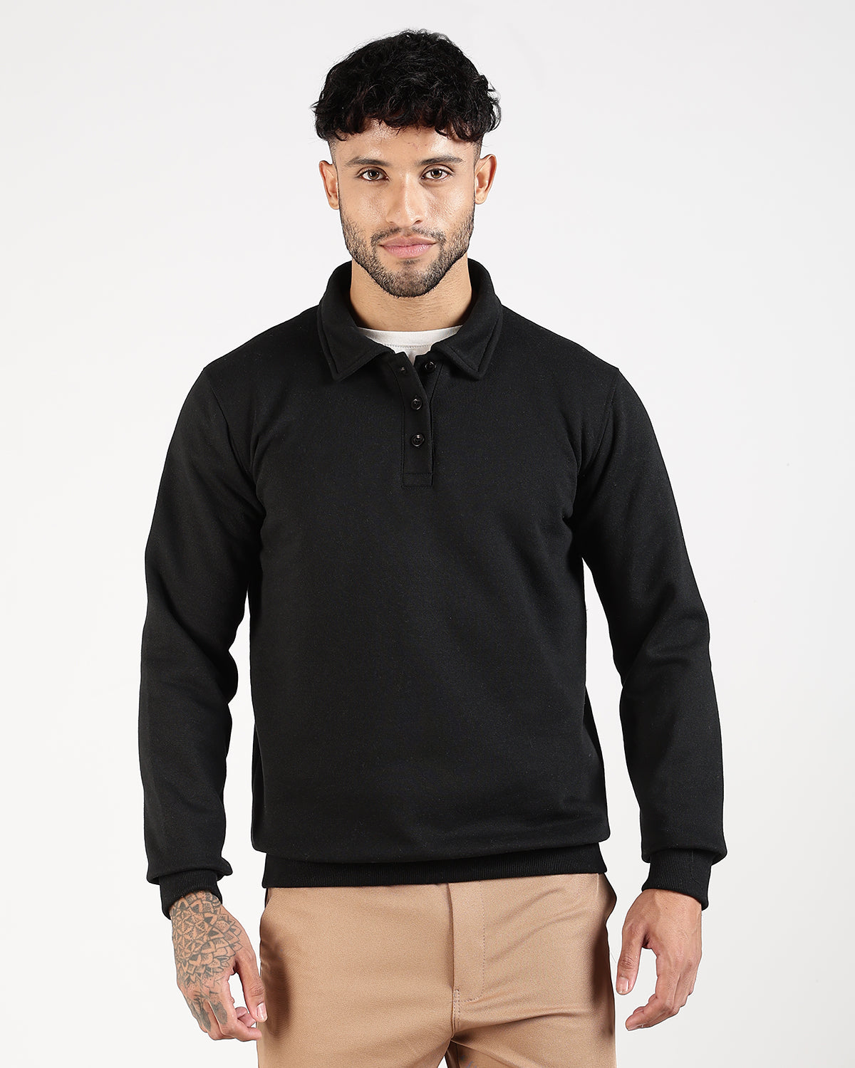 Relaxed Fit Buttoned Sweatshirt - Black