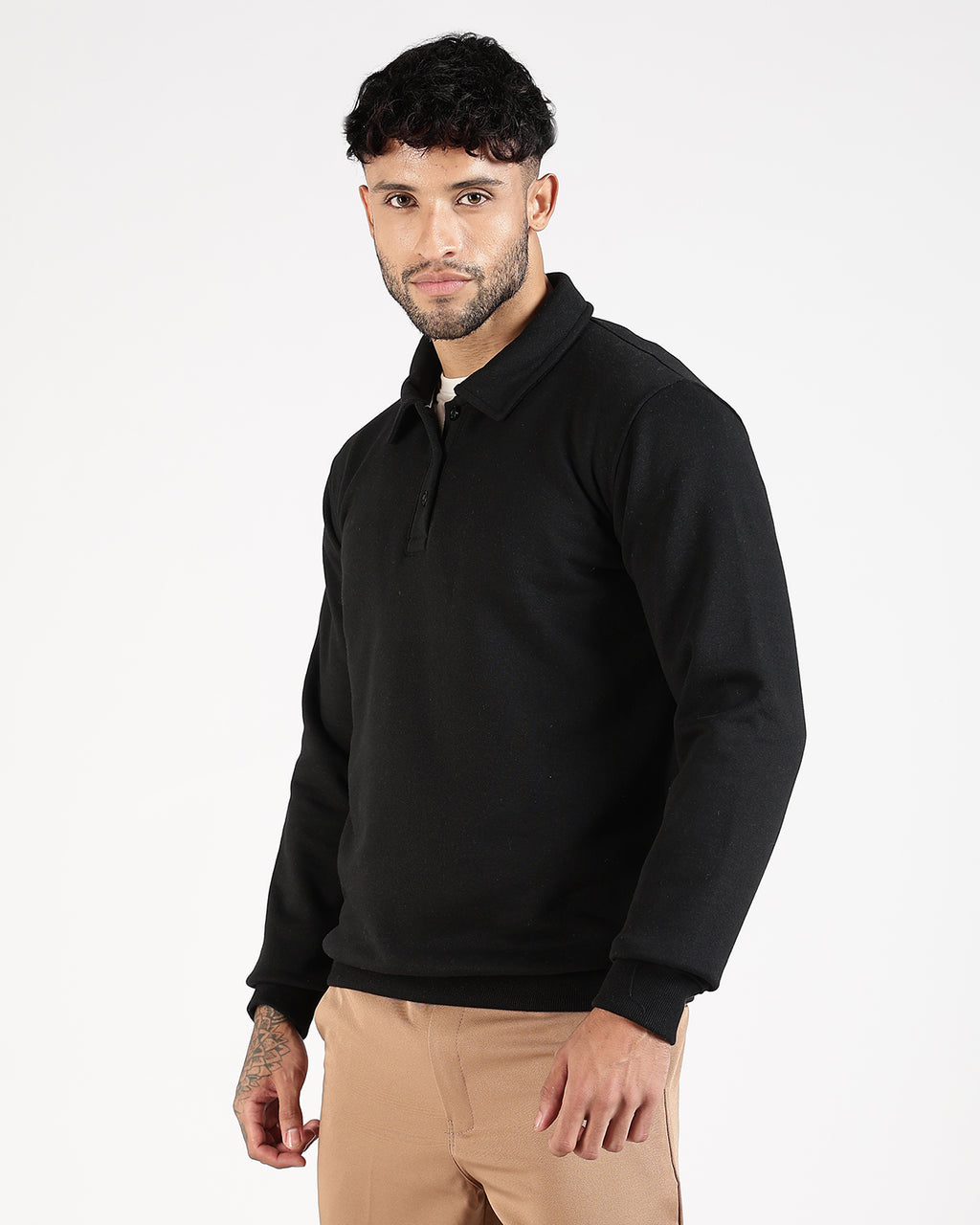 Relaxed Fit Buttoned Sweatshirt - Black