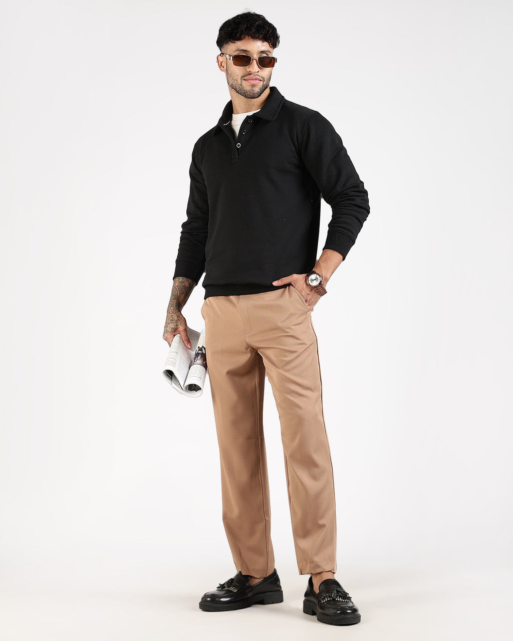 Relaxed Fit Buttoned Sweatshirt - Black