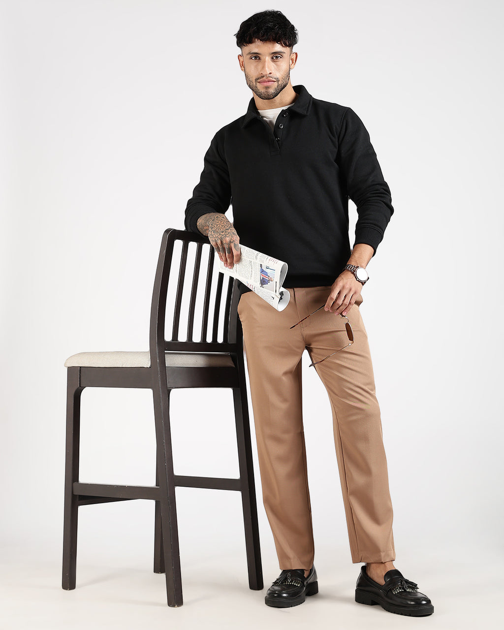 Relaxed Fit Buttoned Sweatshirt - Black