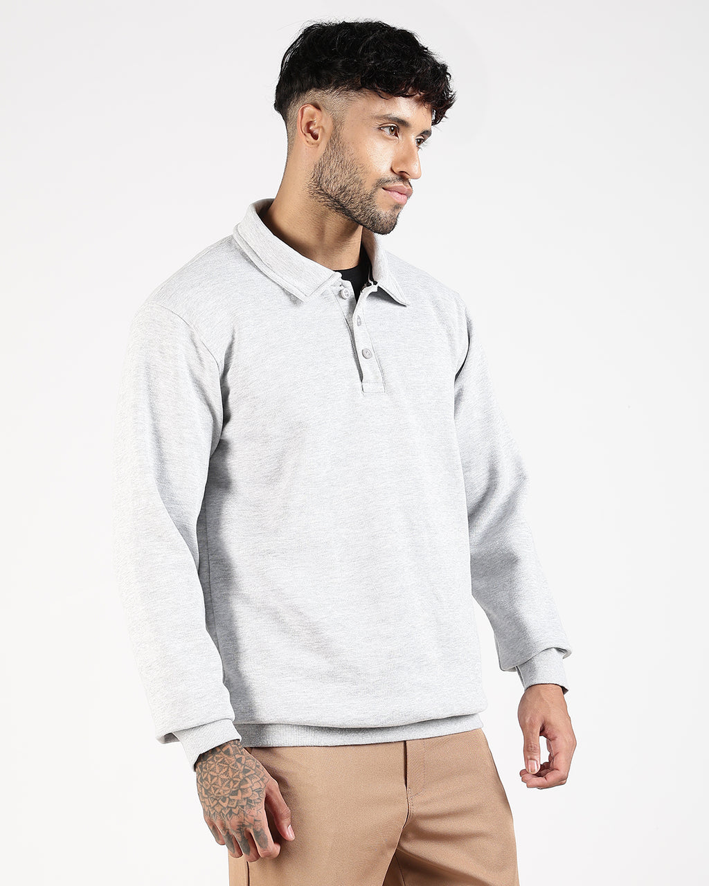 Relaxed Fit Buttoned Sweatshirt - Grey