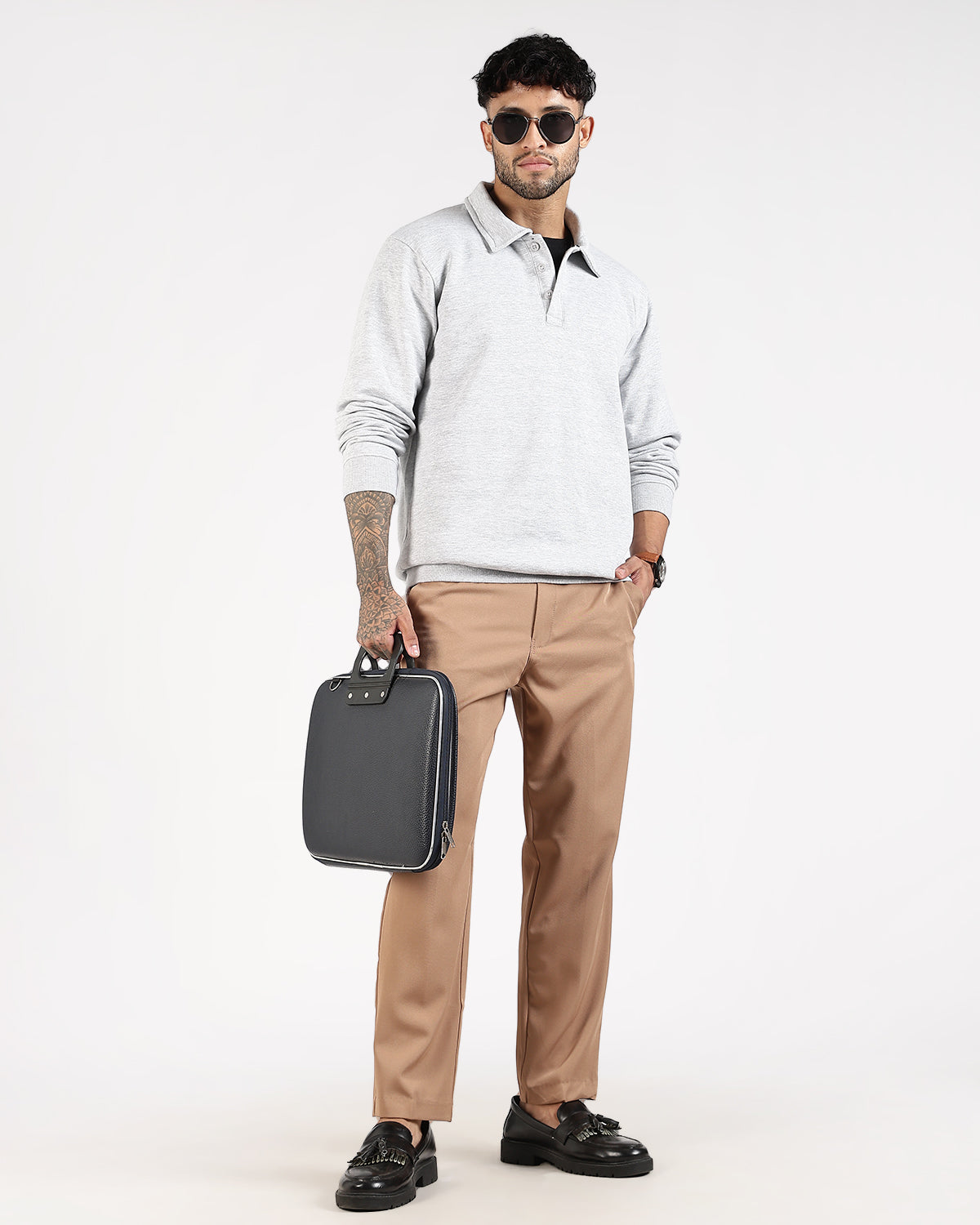 Relaxed Fit Buttoned Sweatshirt - Grey