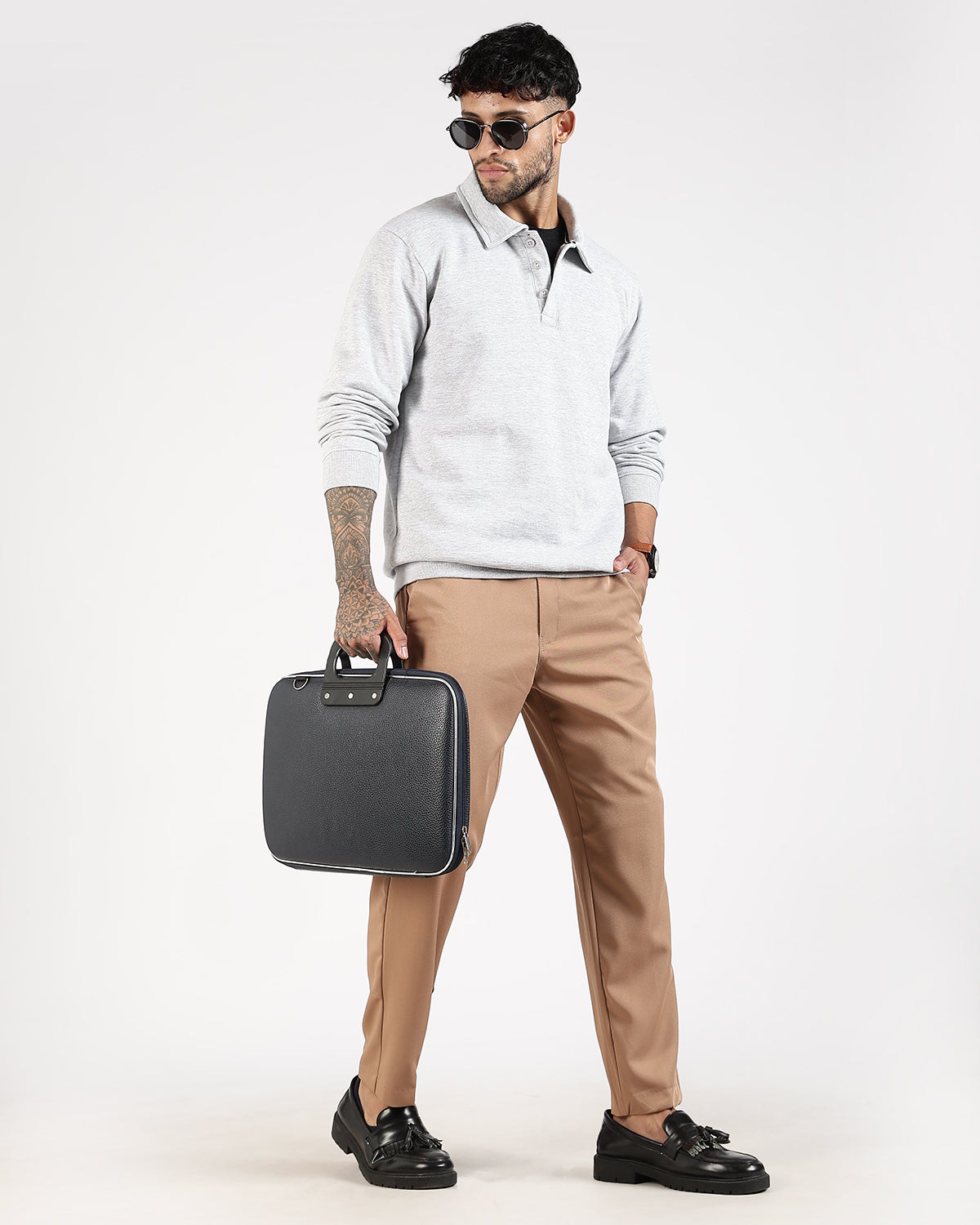 Relaxed Fit Buttoned Sweatshirt - Grey