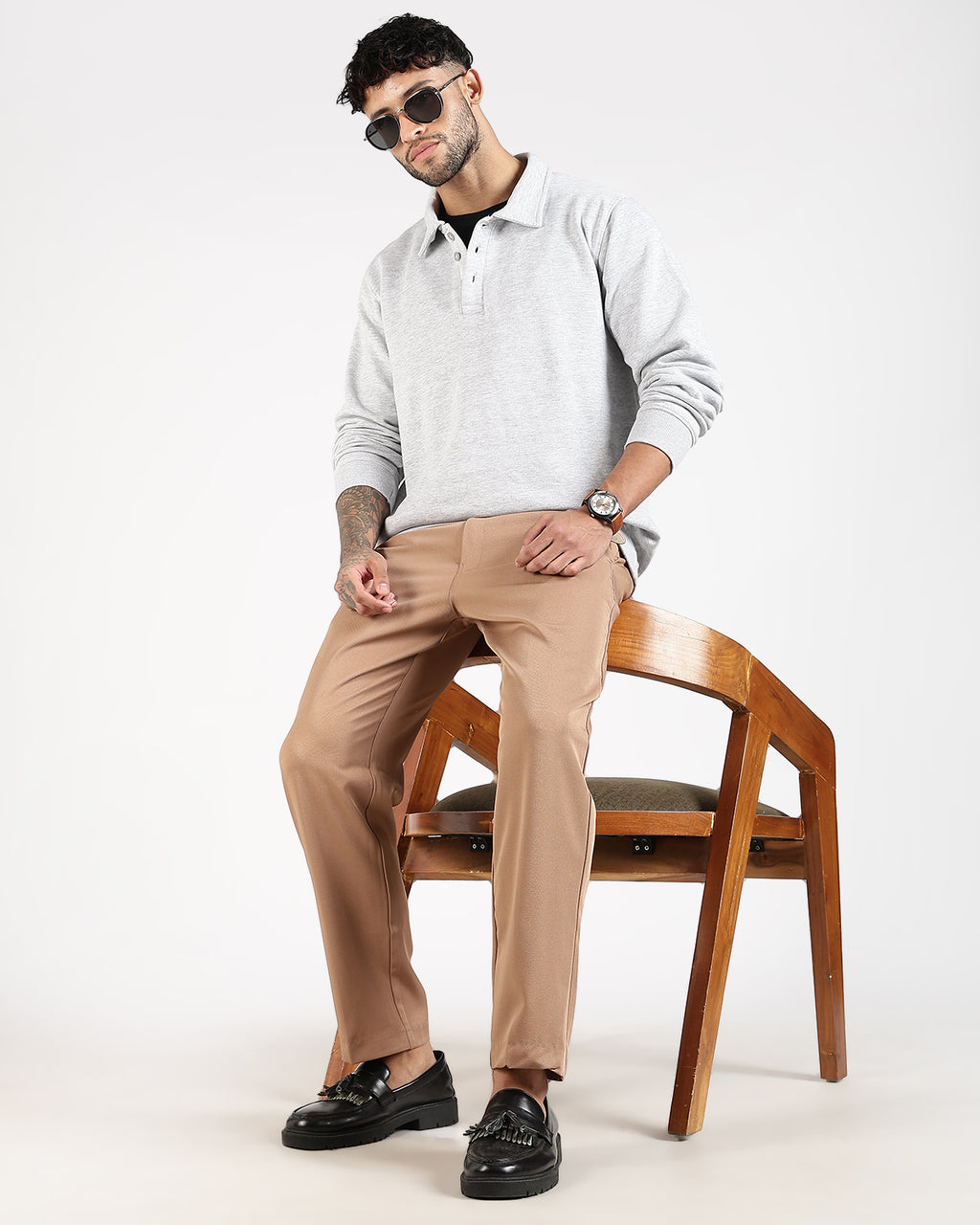 Relaxed Fit Buttoned Sweatshirt - Grey