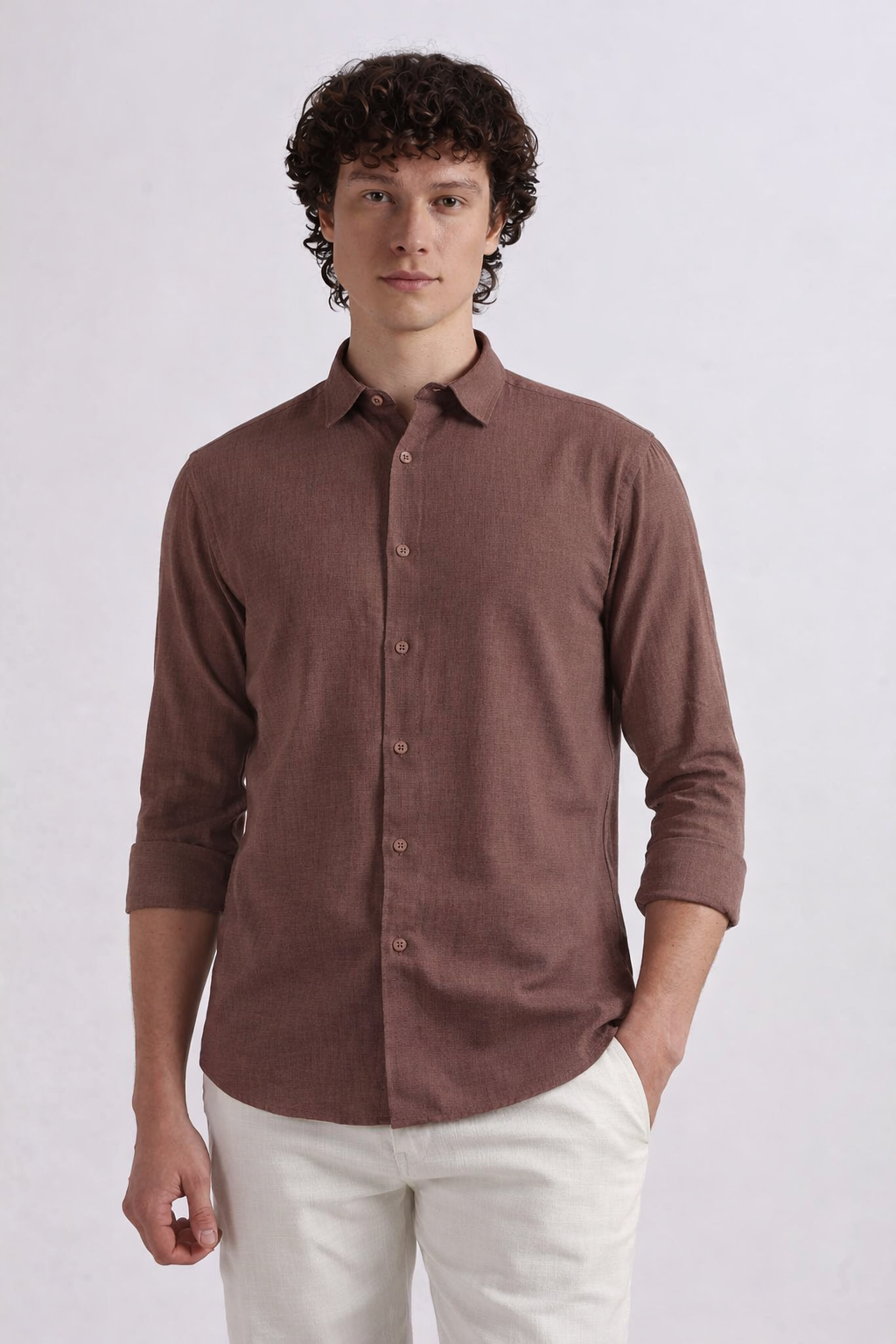 Tailored Fit Linen Shirt - Brown