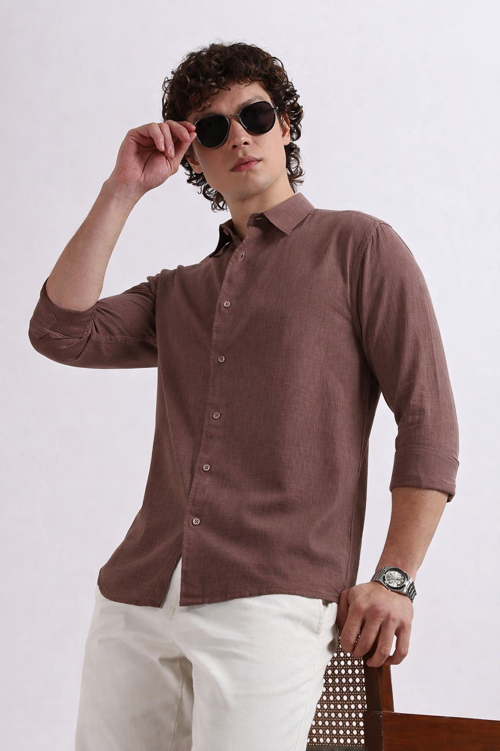 Tailored Fit Linen Shirt - Brown
