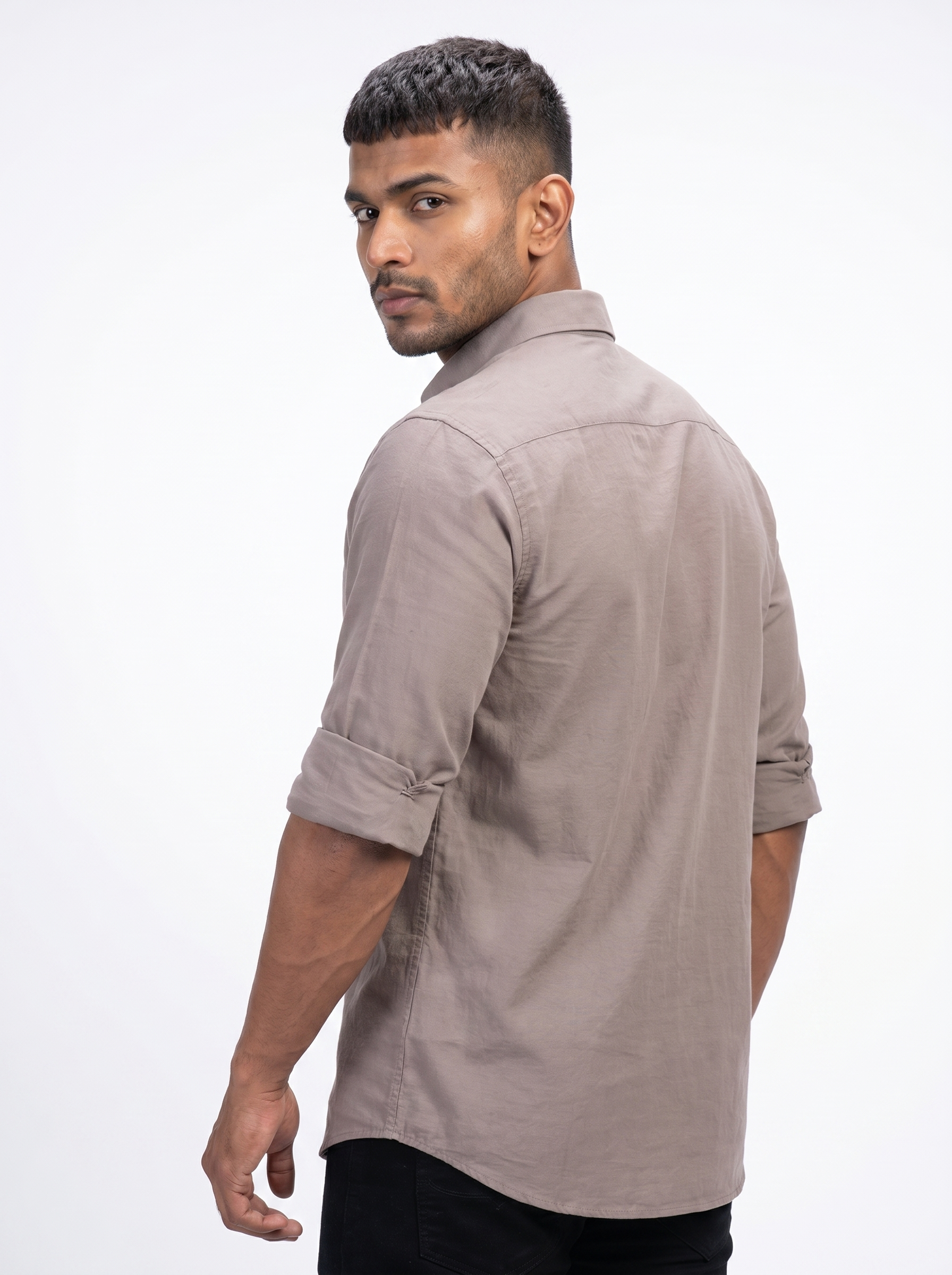 Tailored Fit Linen Shirt - Dark Brown