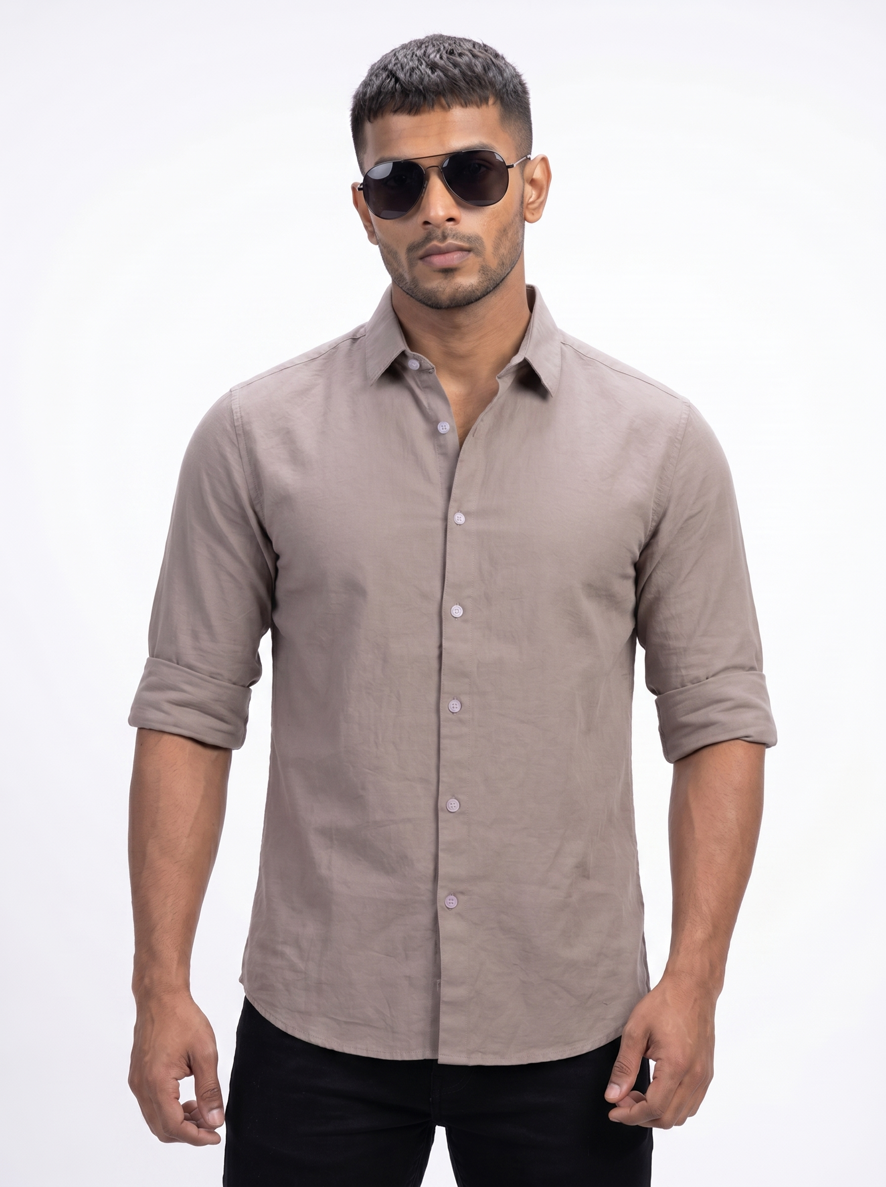 Tailored Fit Linen Shirt - Dark Brown