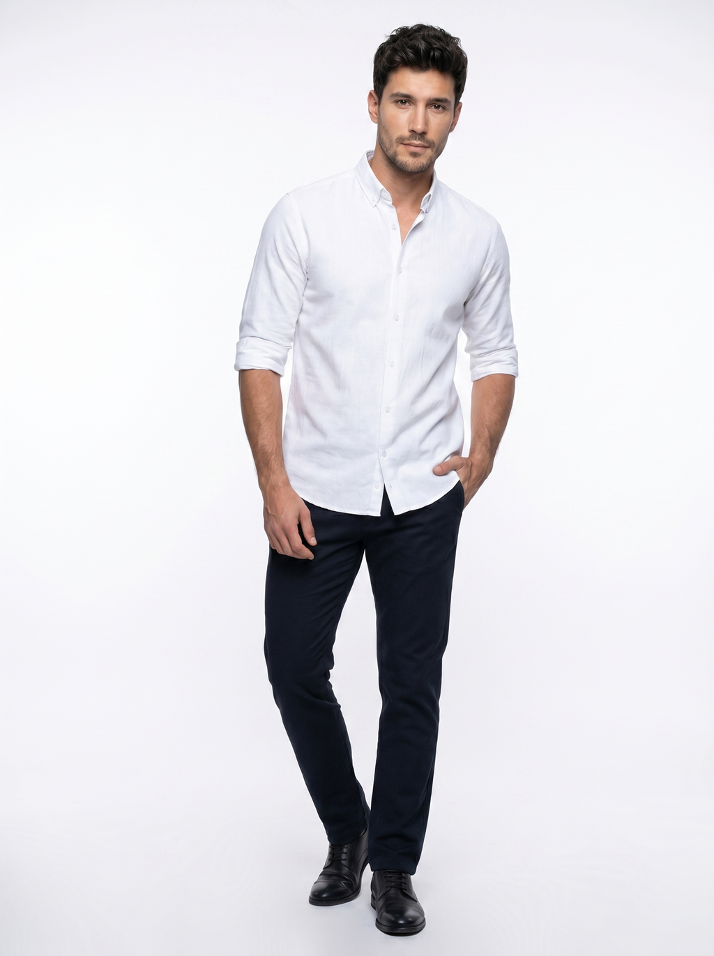 Tailored Fit Linen Shirt - White