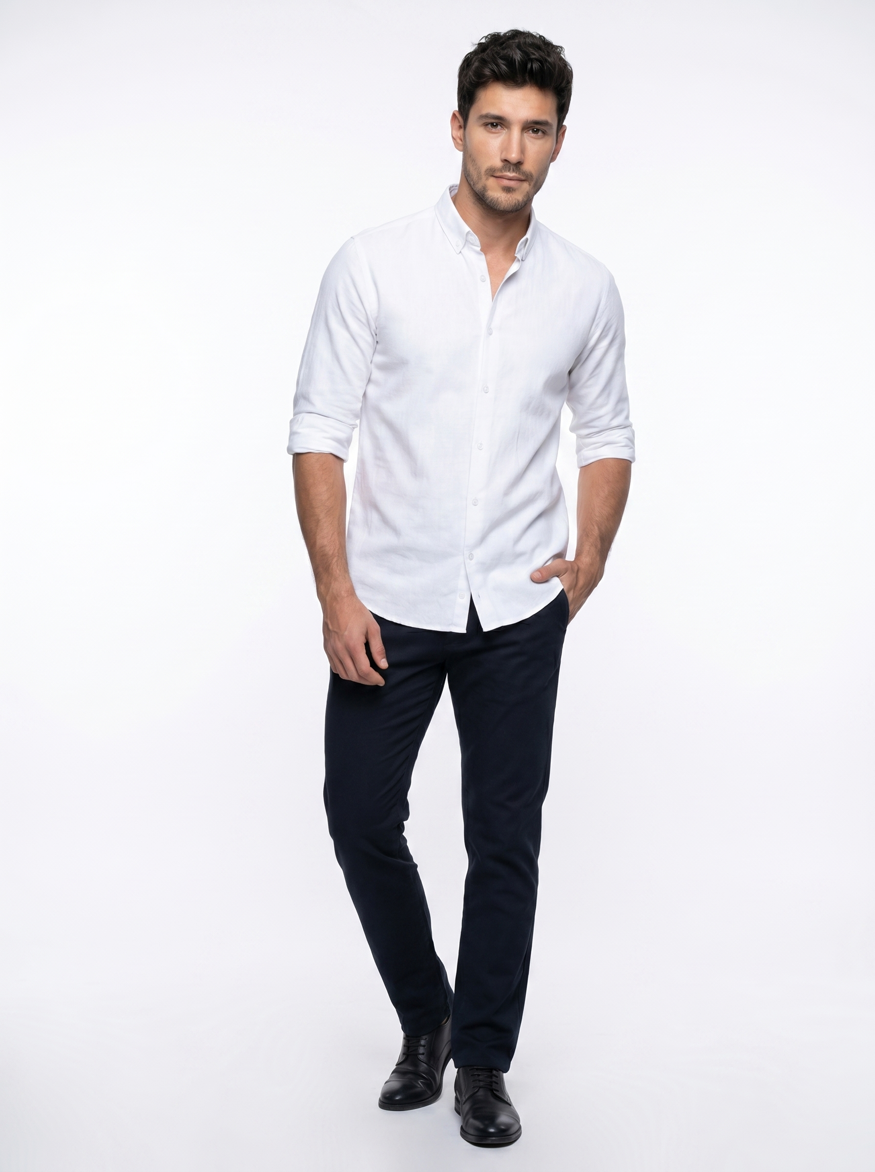 Tailored Fit Linen Shirt - White