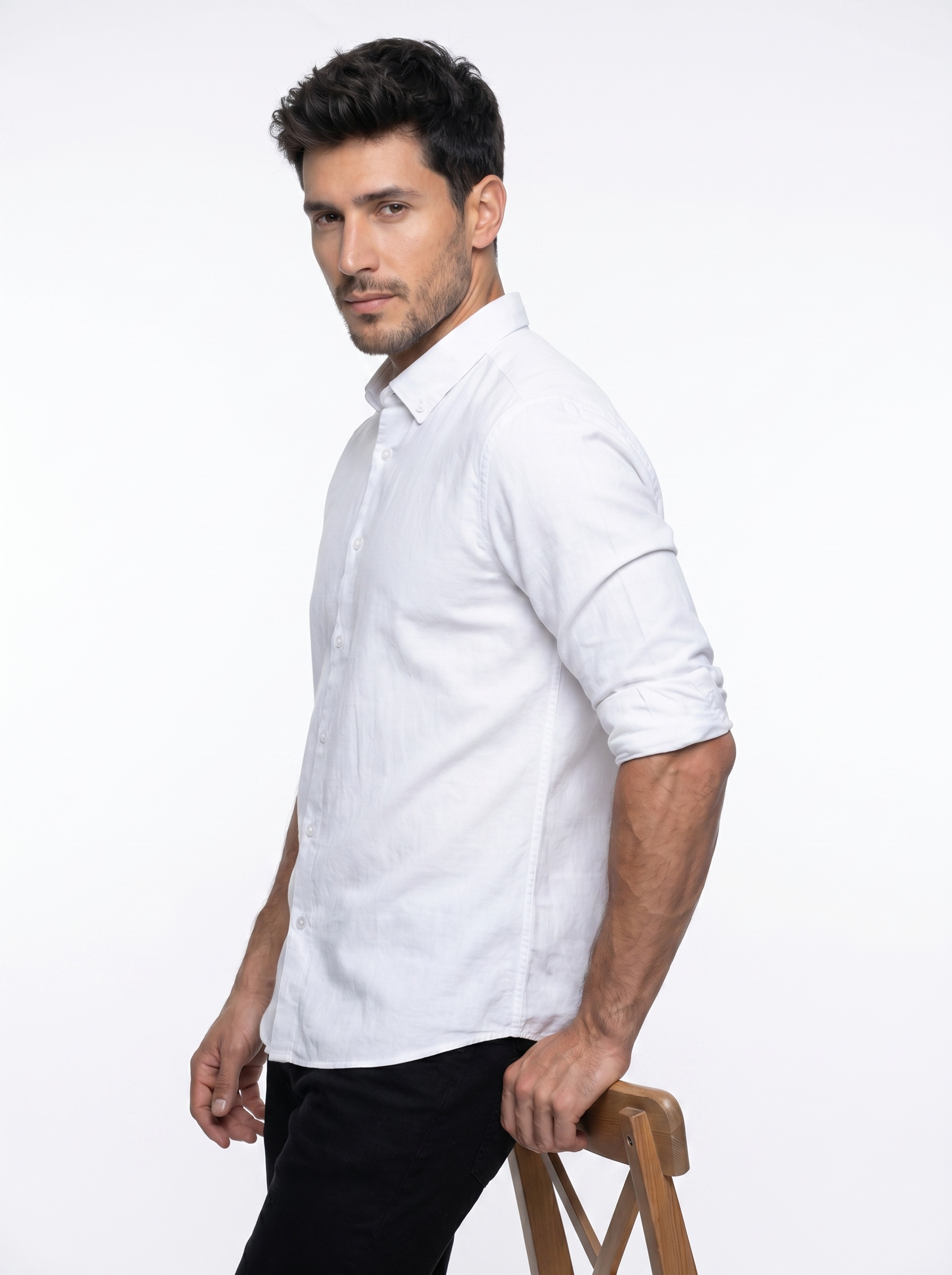 Tailored Fit Linen Shirt - White