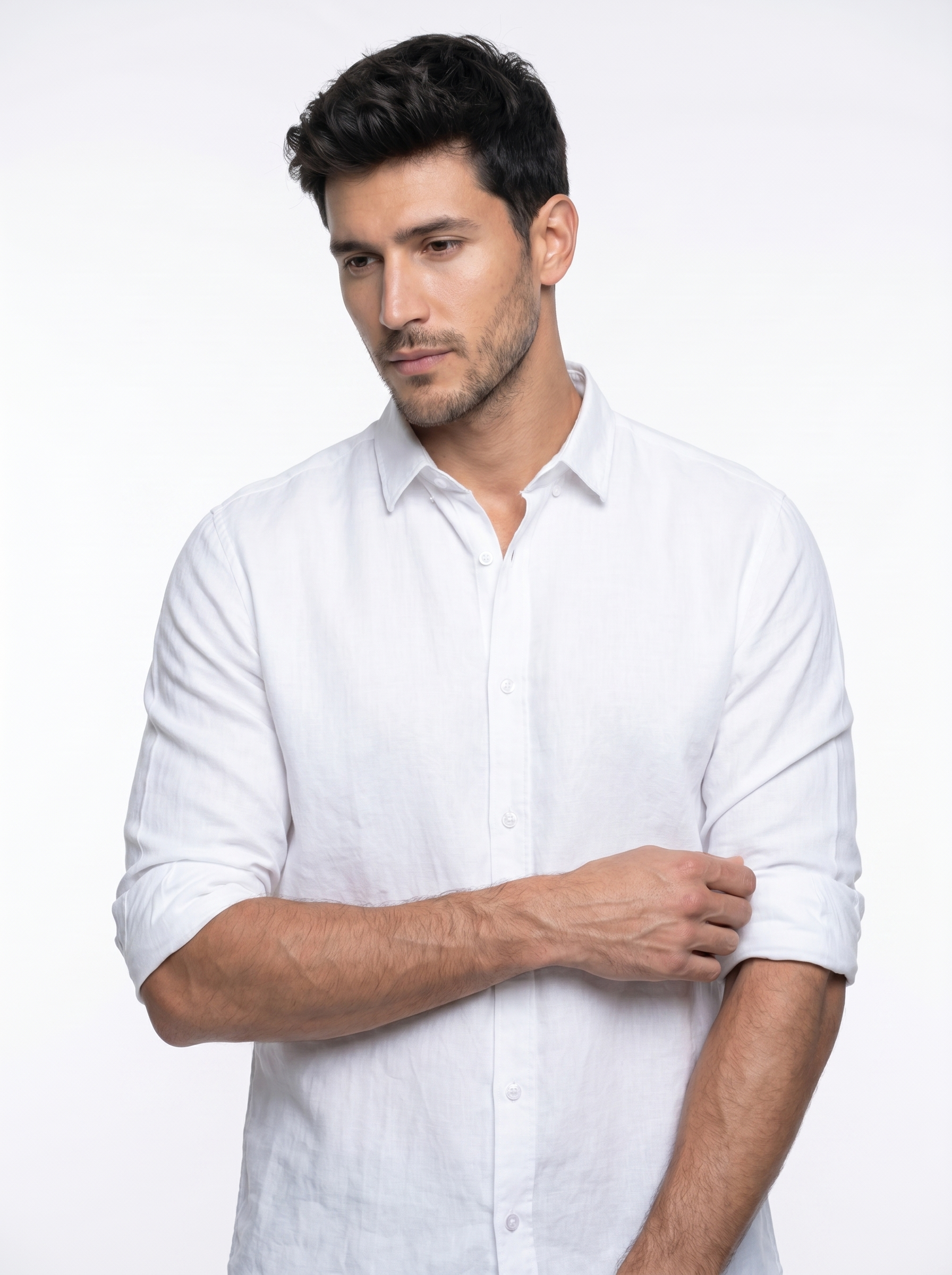 Tailored Fit Linen Shirt - White