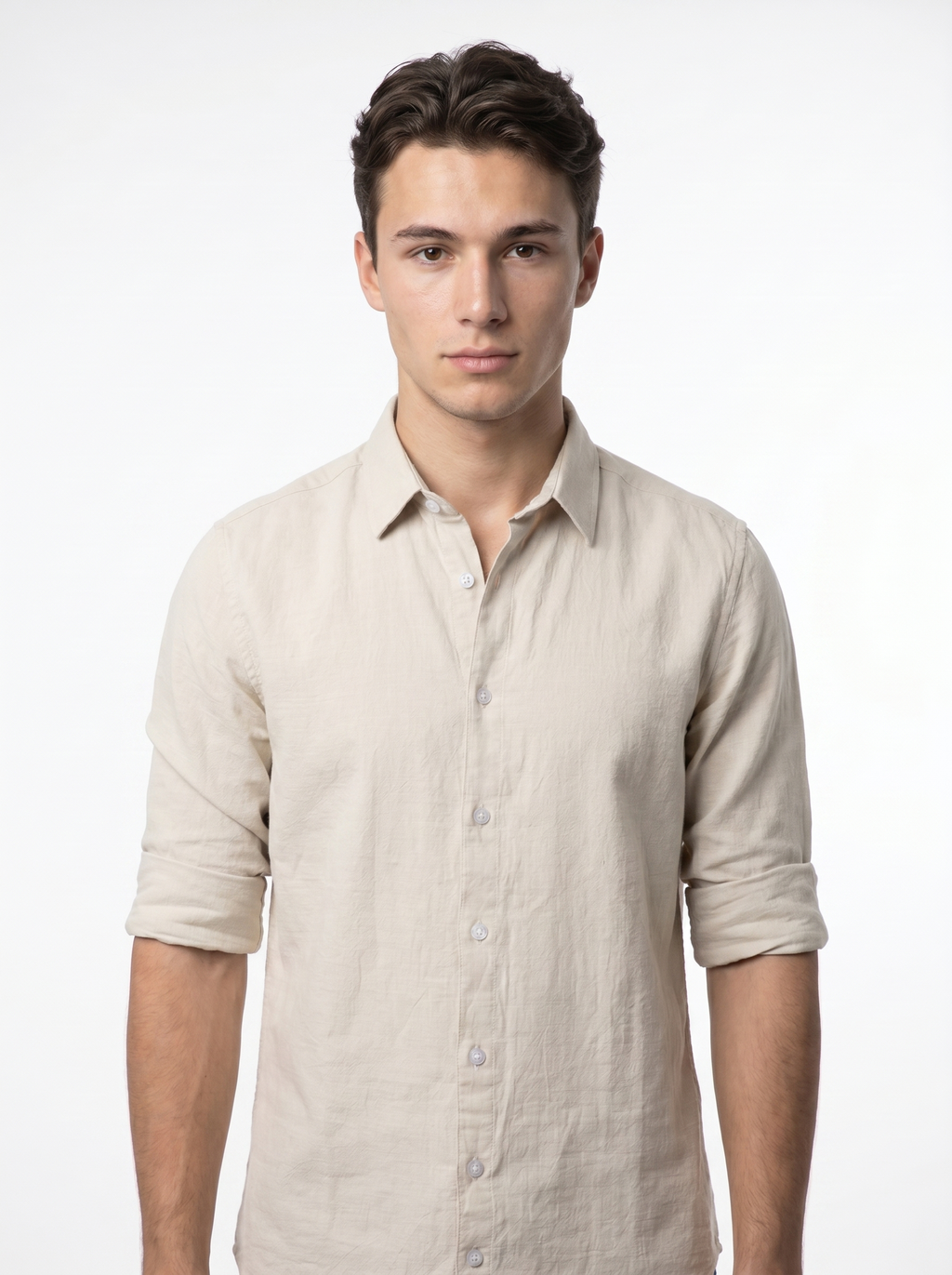 Tailored Fit Linen Shirt - Light Beige