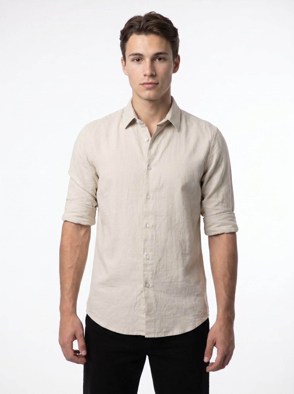 Tailored Fit Linen Shirt - Light Beige