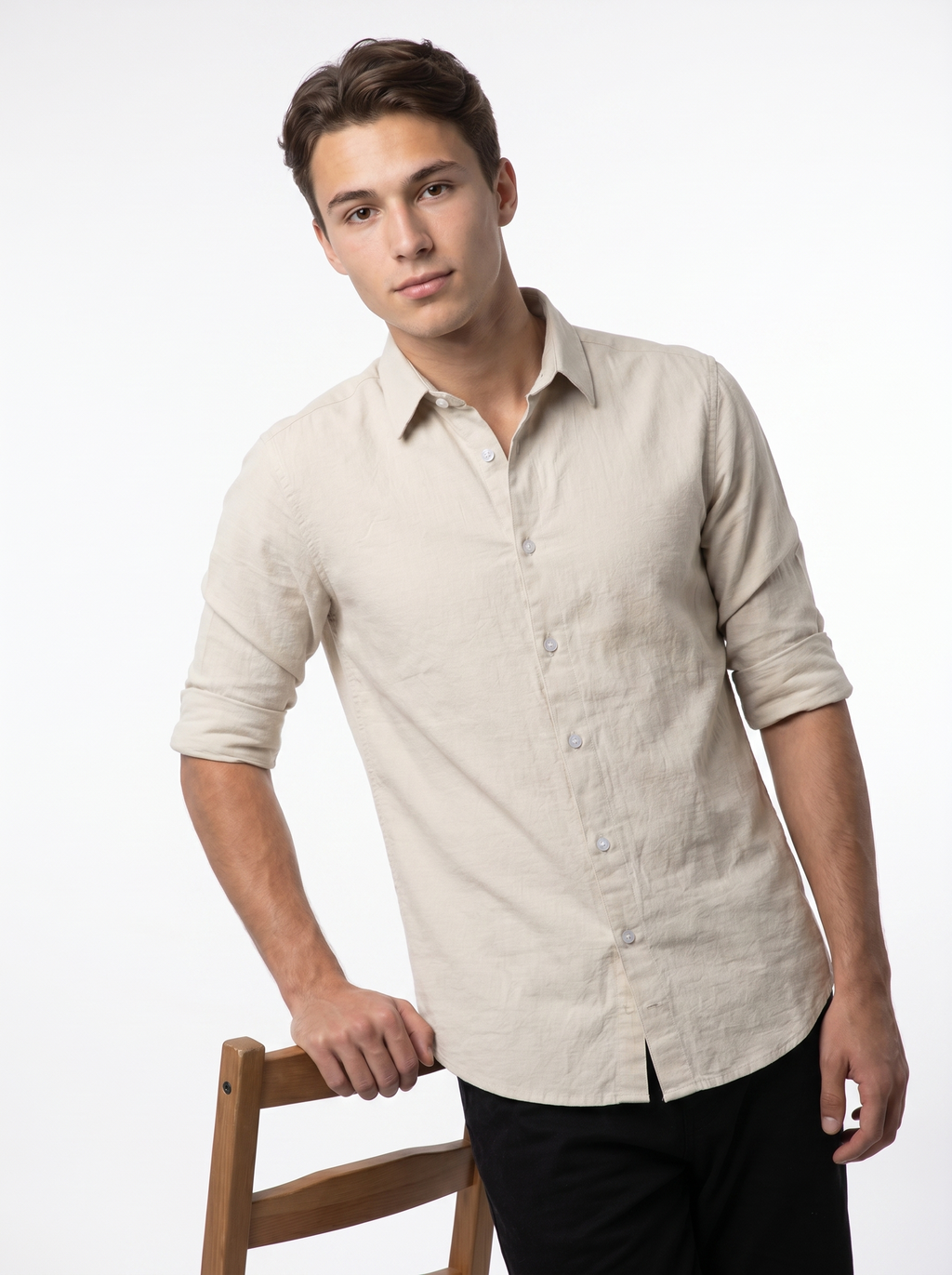Tailored Fit Linen Shirt - Light Beige