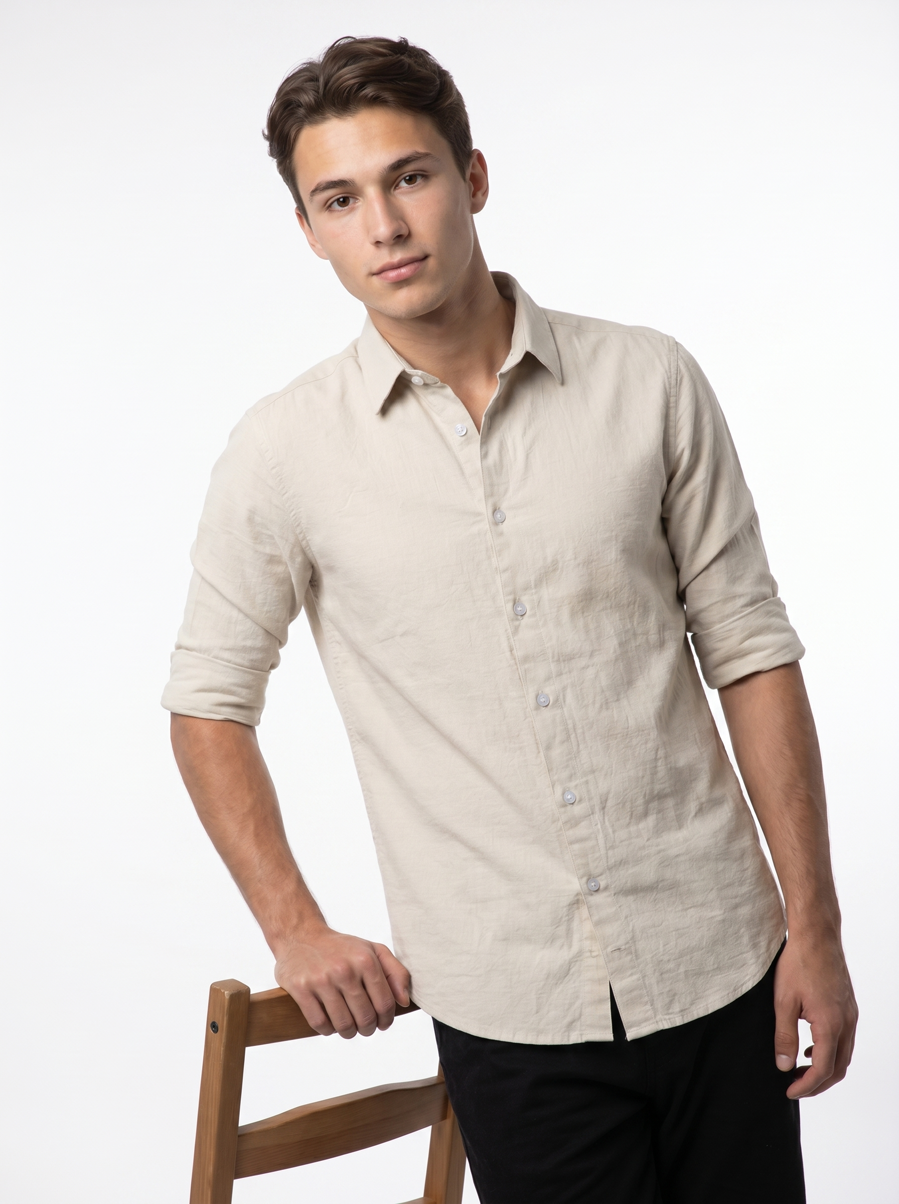 Tailored Fit Linen Shirt - Light Beige