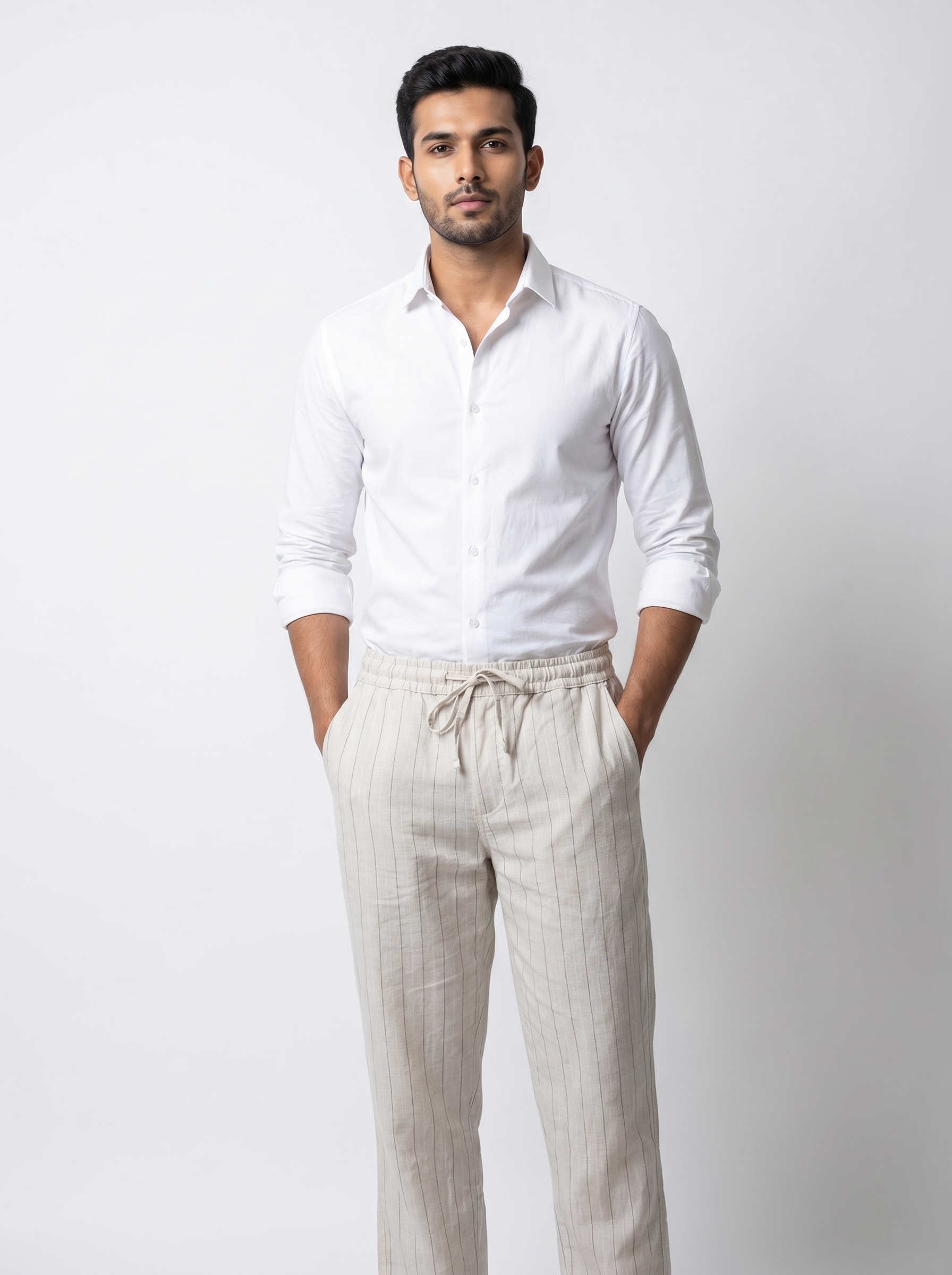 Relaxed Fit Linen Stripe Pants - Natural