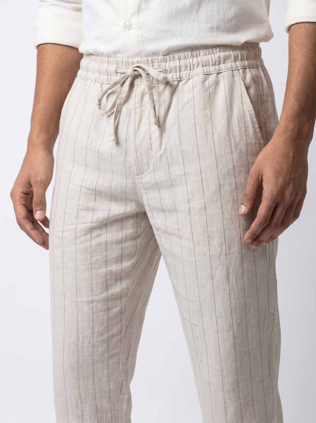 Relaxed Fit Linen Stripe Pants - Natural