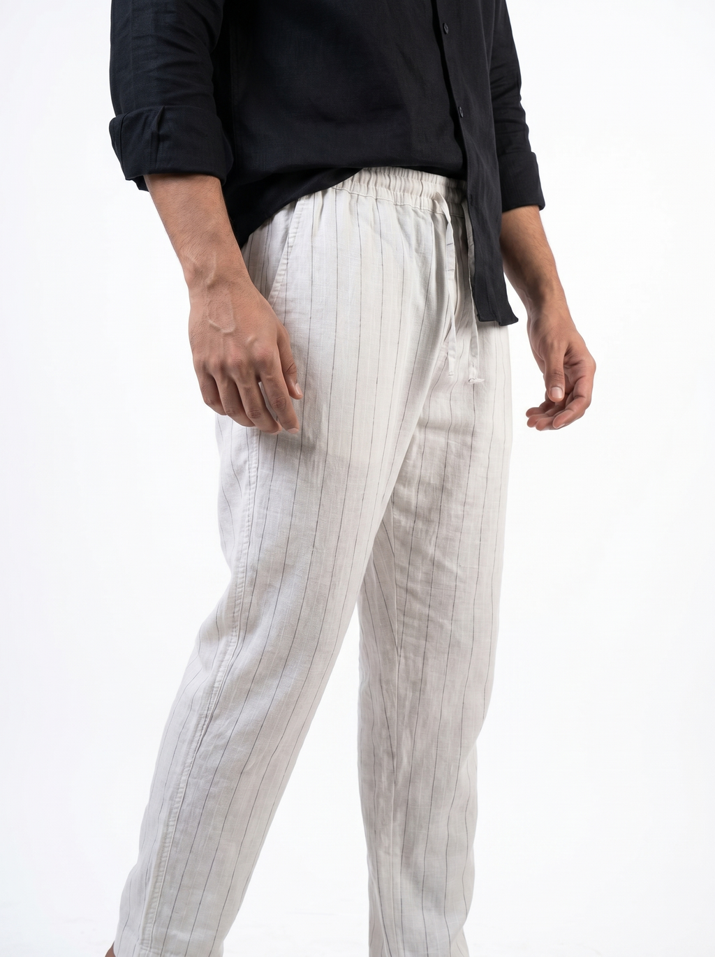 Relaxed Fit Linen Stripe Pants - Grey